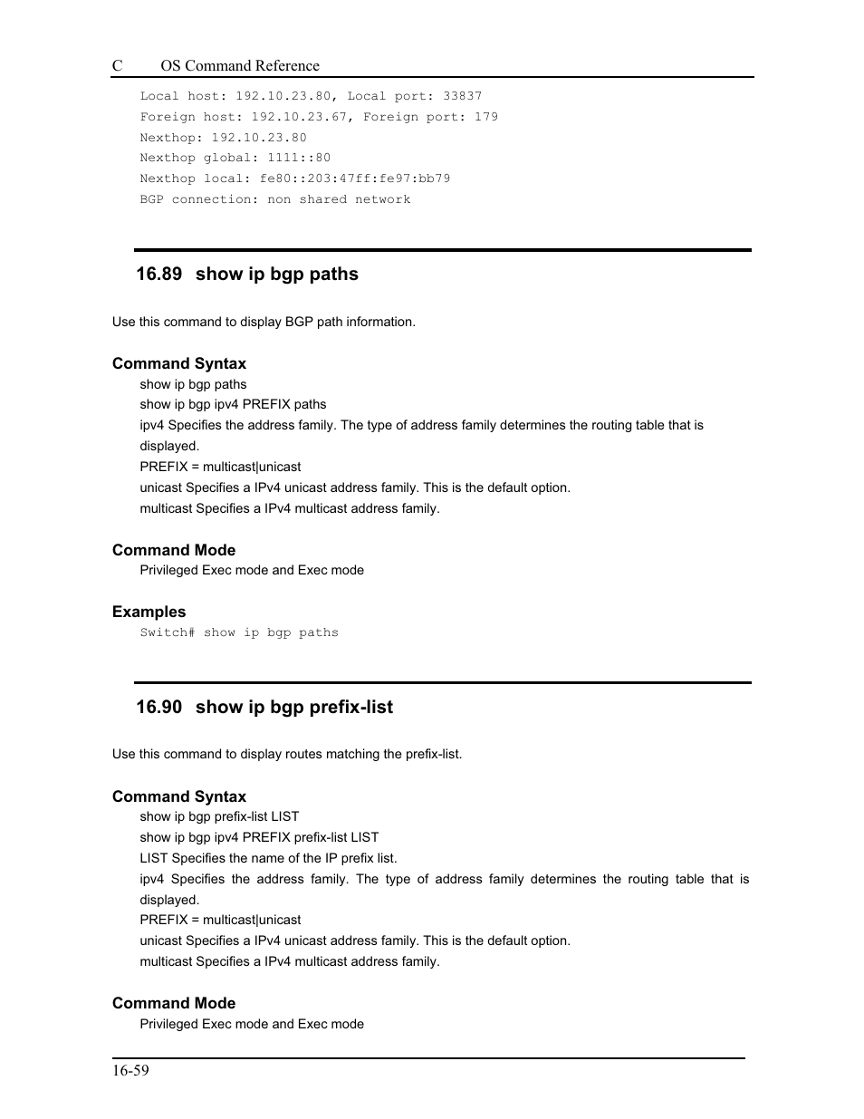 89 show ip bgp paths, 90 show ip bgp prefix-list | CANOGA PERKINS 9175 Command Reference User Manual | Page 304 / 790