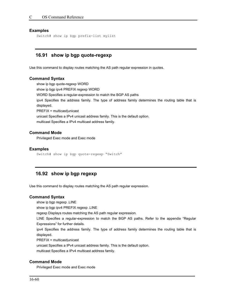 91 show ip bgp quote-regexp, 92 show ip bgp regexp | CANOGA PERKINS 9175 Command Reference User Manual | Page 305 / 790