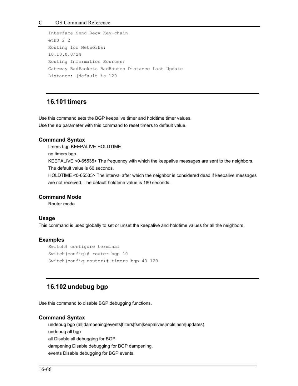 101 timers, 102 undebug bgp | CANOGA PERKINS 9175 Command Reference User Manual | Page 311 / 790