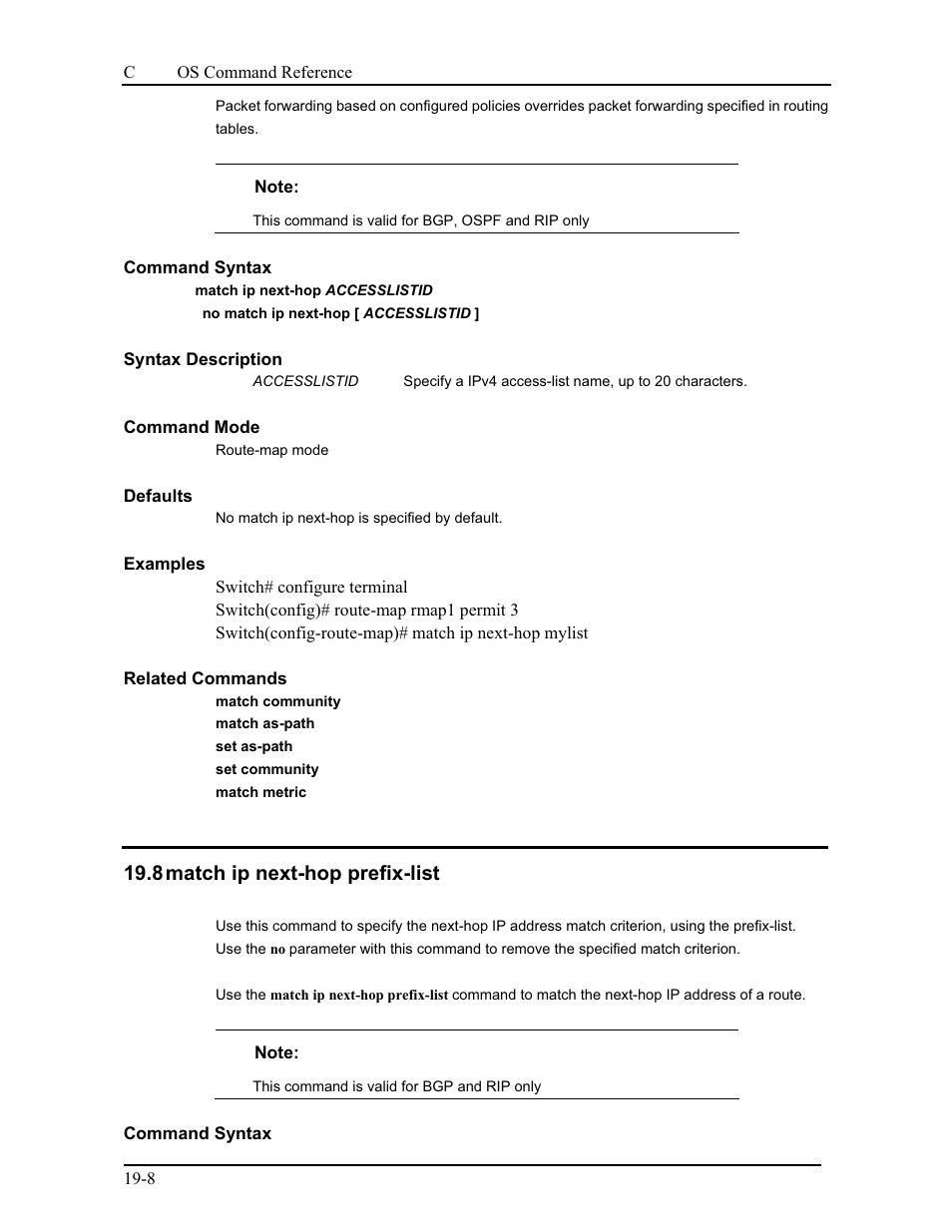 8 match ip next-hop prefix-list | CANOGA PERKINS 9175 Command Reference User Manual | Page 339 / 790