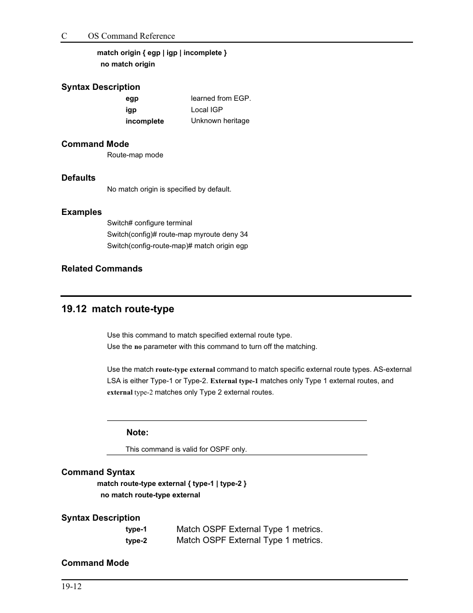 12 match route-type | CANOGA PERKINS 9175 Command Reference User Manual | Page 343 / 790