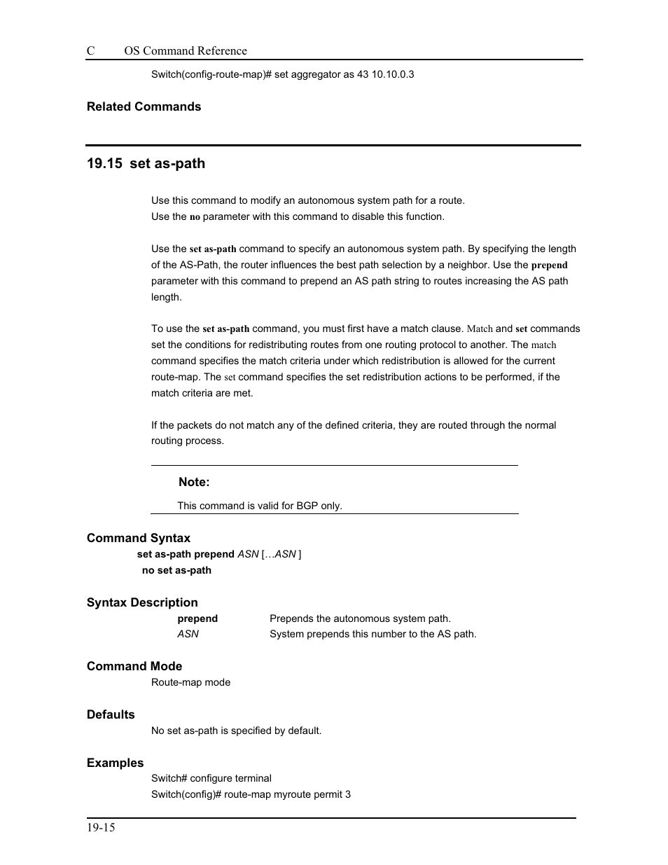 16 set atomic-aggregate, 15 set as-path | CANOGA PERKINS 9175 Command Reference User Manual | Page 346 / 790