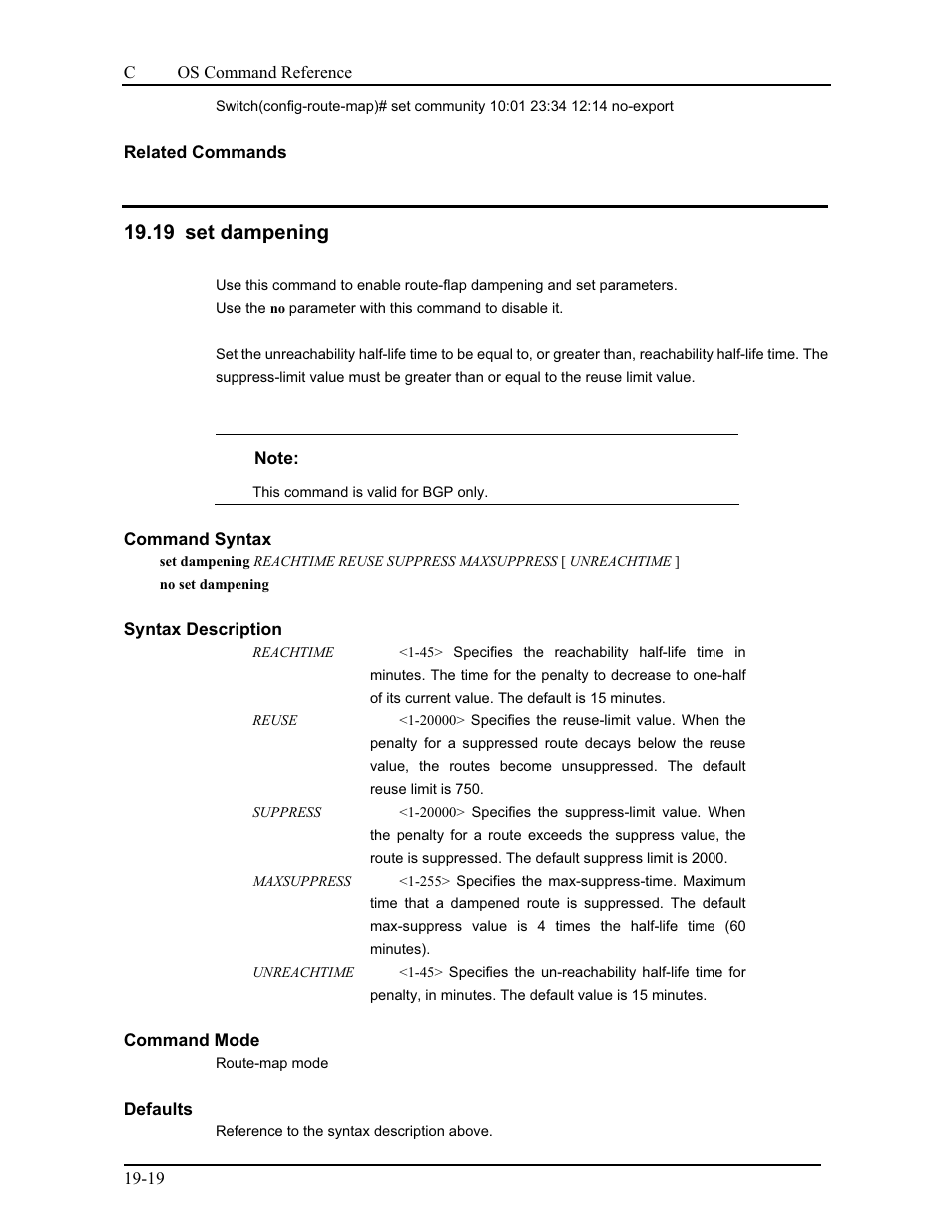 20 set extcommunity, 19 set dampening | CANOGA PERKINS 9175 Command Reference User Manual | Page 350 / 790