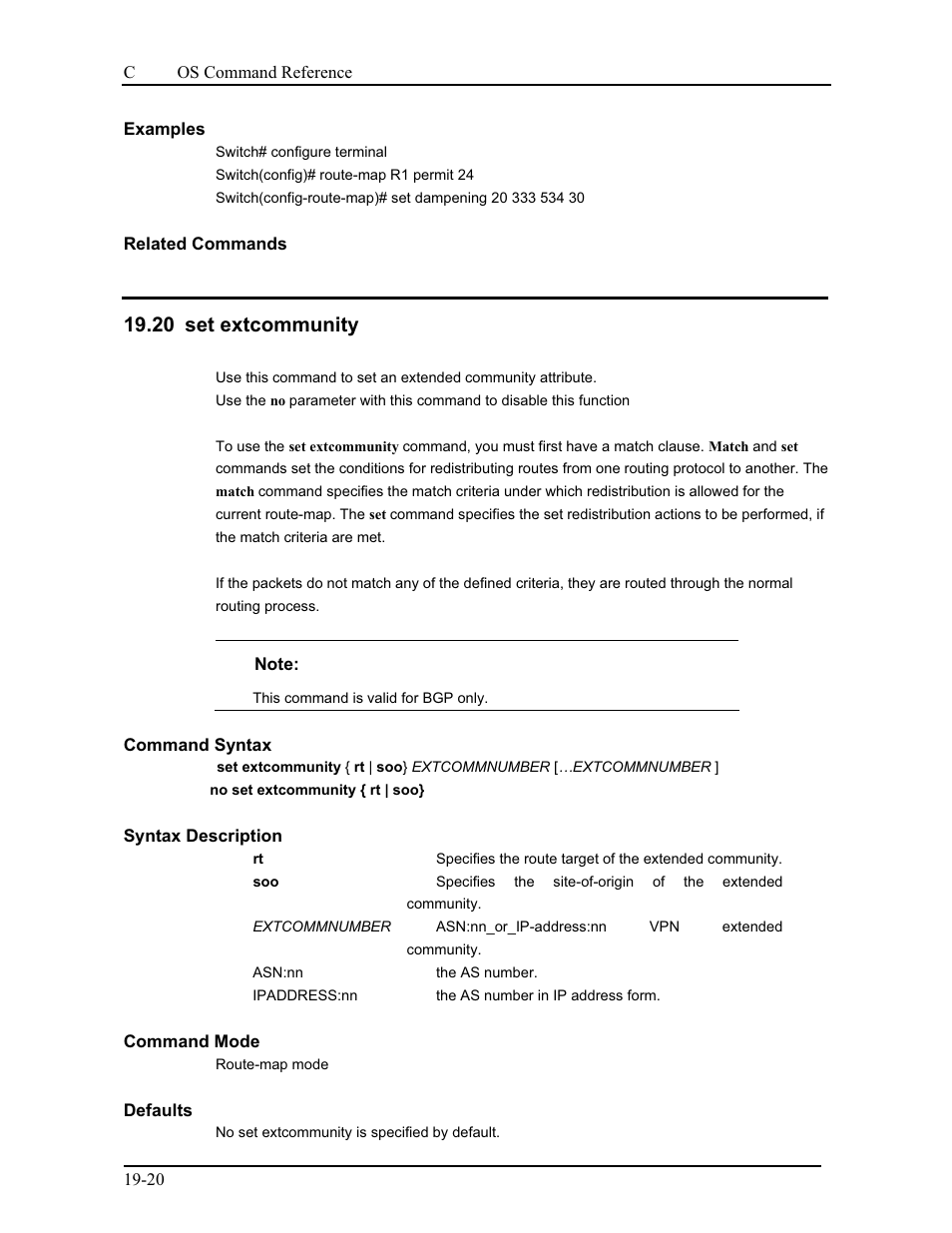 20 set extcommunity | CANOGA PERKINS 9175 Command Reference User Manual | Page 351 / 790