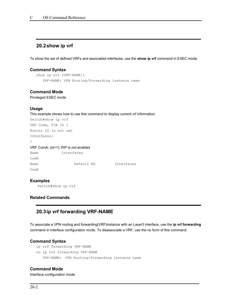 2 show ip vrf, 3 ip vrf forwarding vrf-name | CANOGA PERKINS 9175 Command Reference User Manual | Page 362 / 790