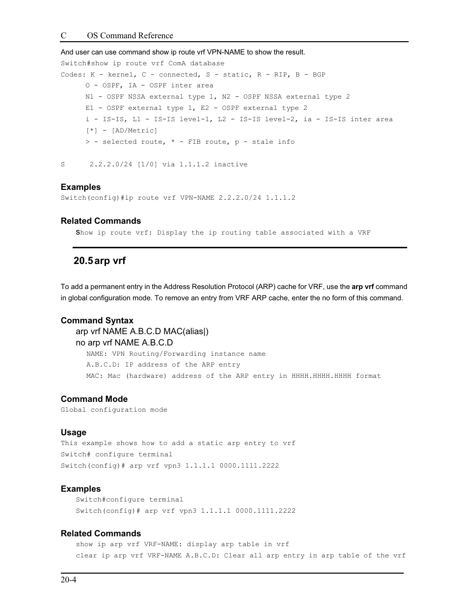 5 arp vrf | CANOGA PERKINS 9175 Command Reference User Manual | Page 364 / 790