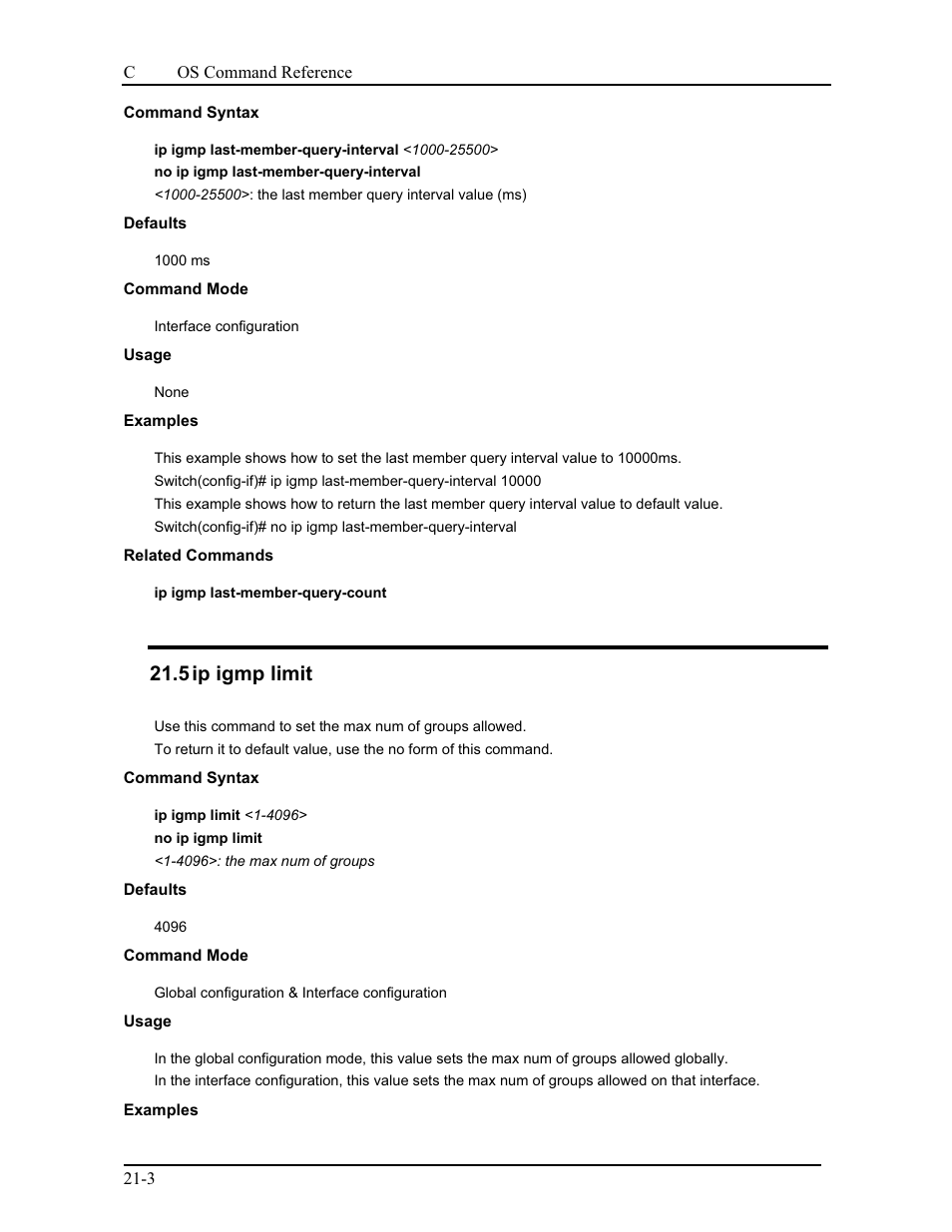 5 ip igmp limit | CANOGA PERKINS 9175 Command Reference User Manual | Page 370 / 790