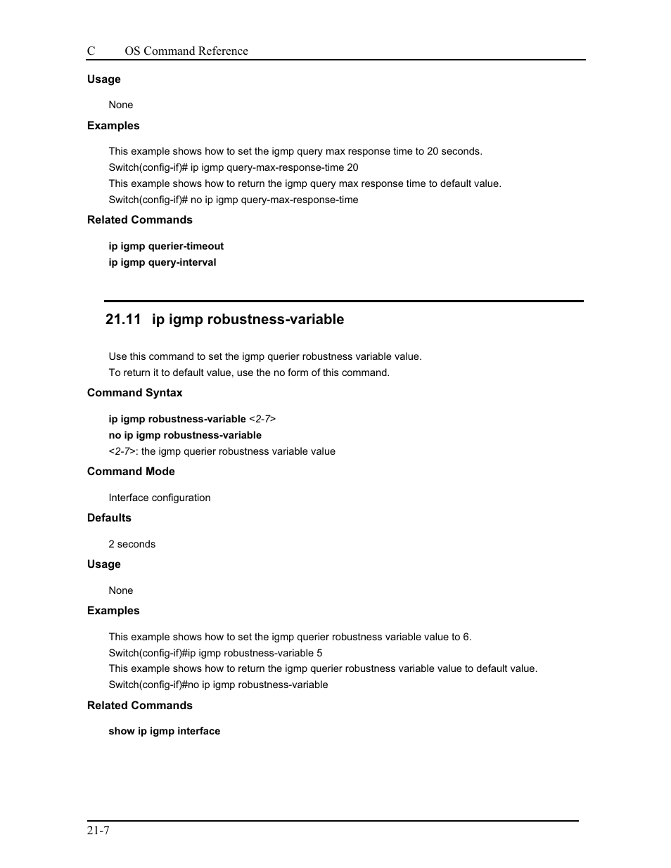 11 ip igmp robustness-variable | CANOGA PERKINS 9175 Command Reference User Manual | Page 374 / 790