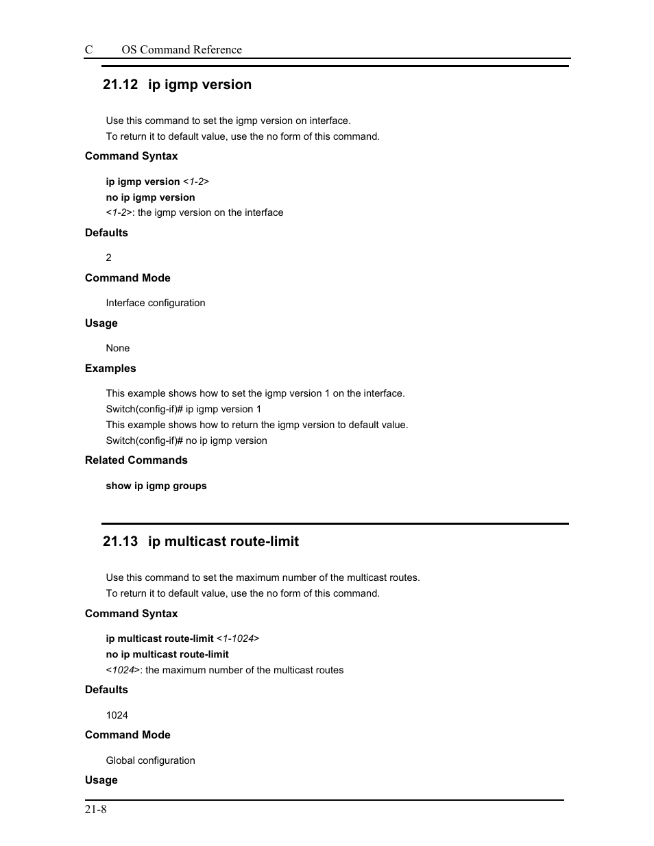 12 ip igmp version, 13 ip multicast route-limit | CANOGA PERKINS 9175 Command Reference User Manual | Page 375 / 790