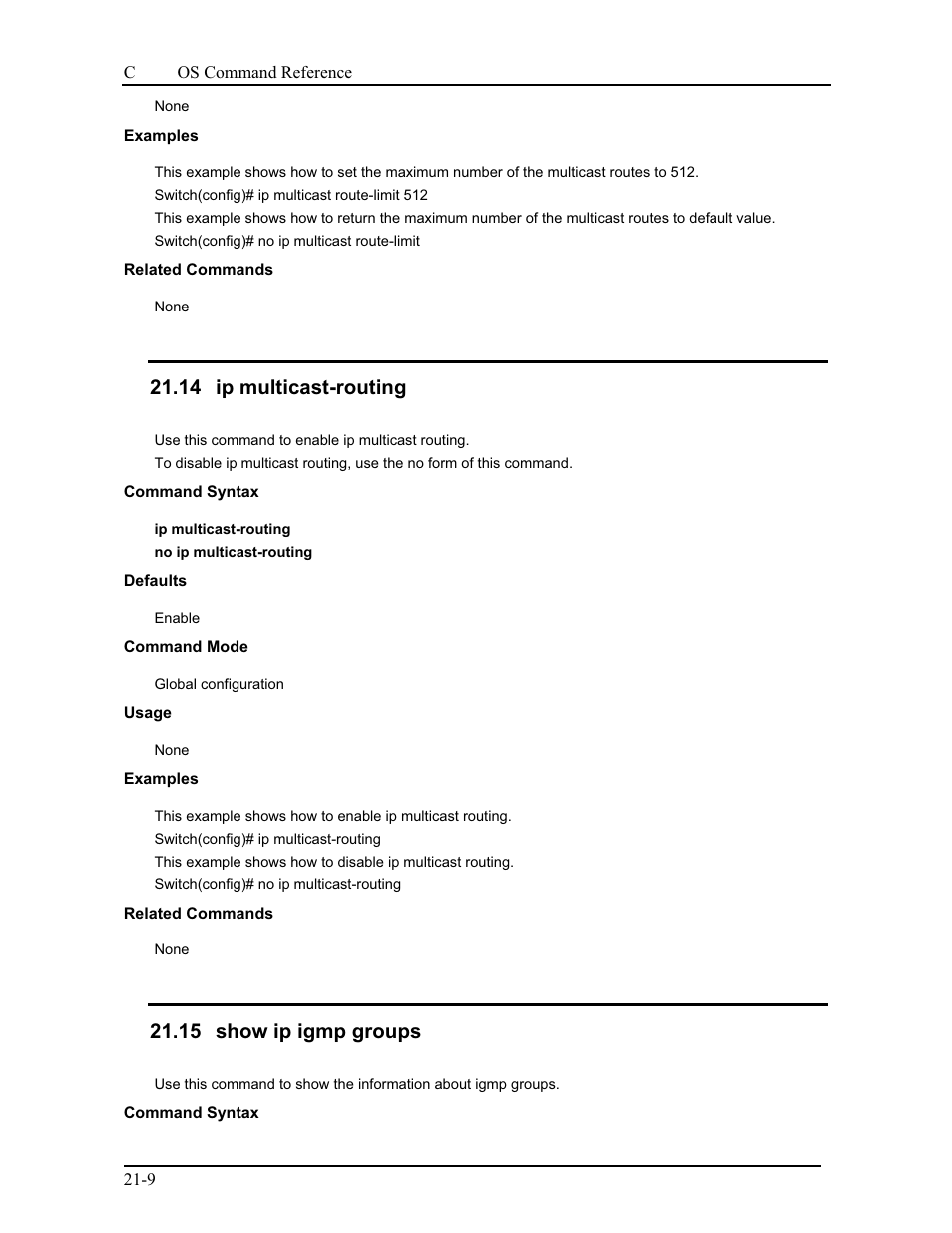 14 ip multicast-routing, 15 show ip igmp groups | CANOGA PERKINS 9175 Command Reference User Manual | Page 376 / 790
