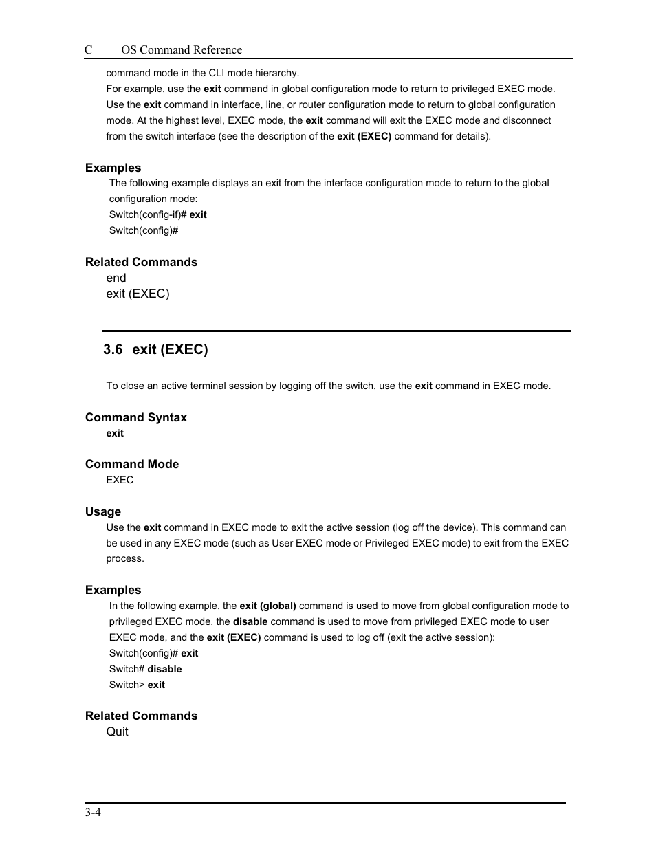 6 exit (exec) | CANOGA PERKINS 9175 Command Reference User Manual | Page 38 / 790