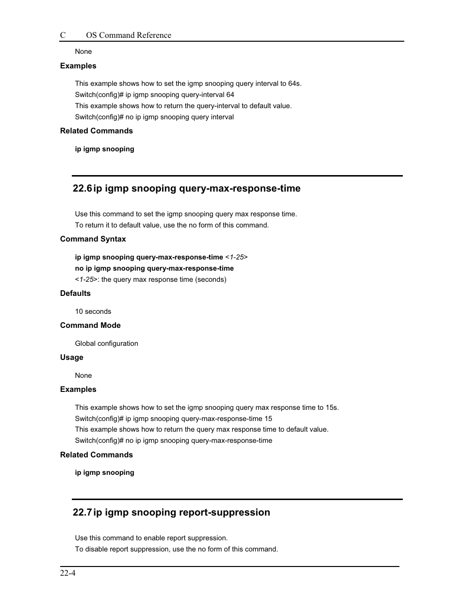6 ip igmp snooping query-max-response-time, 7 ip igmp snooping report-suppression | CANOGA PERKINS 9175 Command Reference User Manual | Page 384 / 790