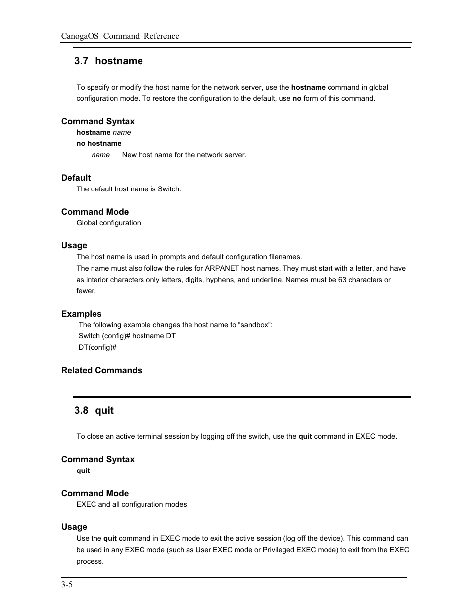 7 hostname, 8 quit | CANOGA PERKINS 9175 Command Reference User Manual | Page 39 / 790