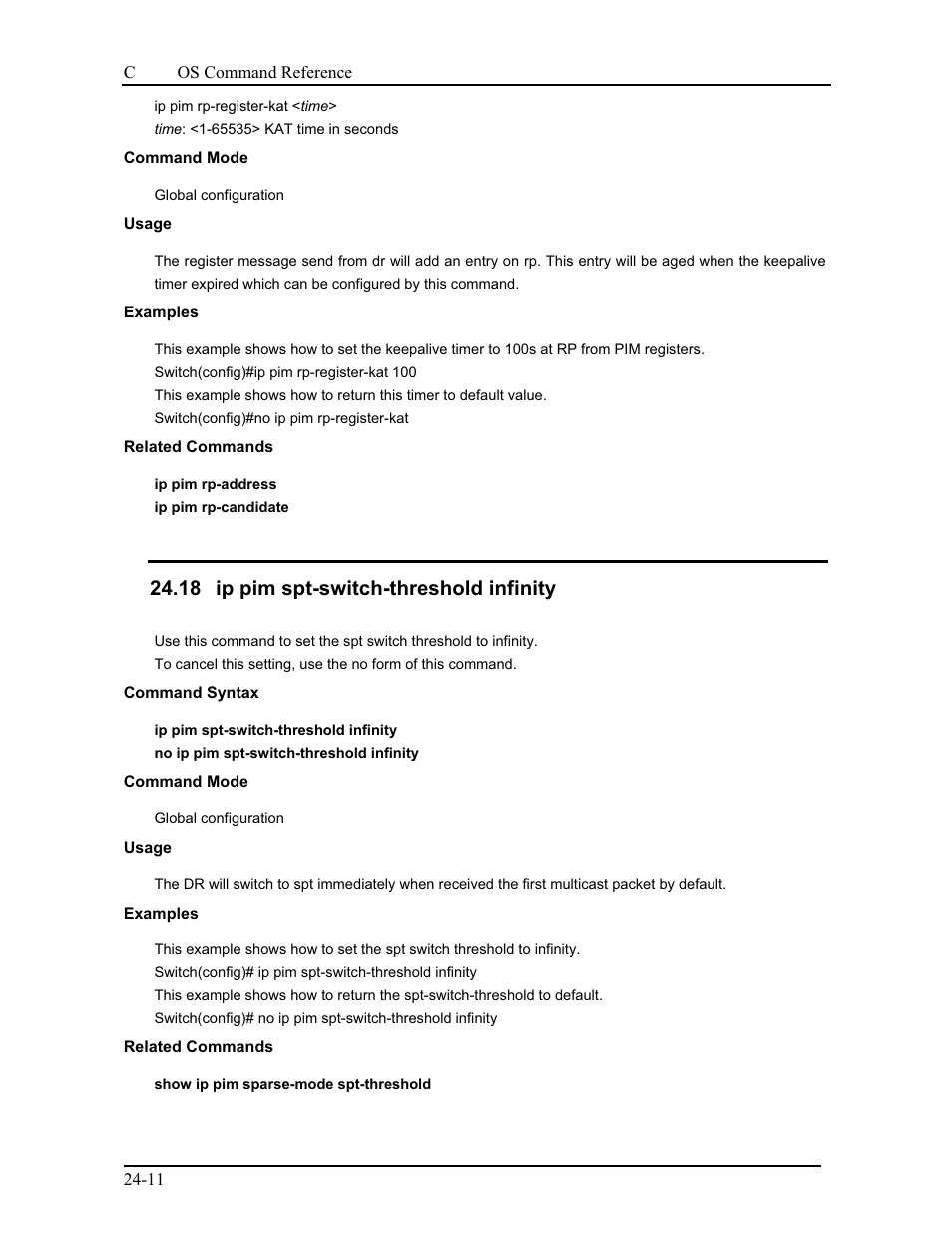 18 ip pim spt-switch-threshold infinity | CANOGA PERKINS 9175 Command Reference User Manual | Page 406 / 790