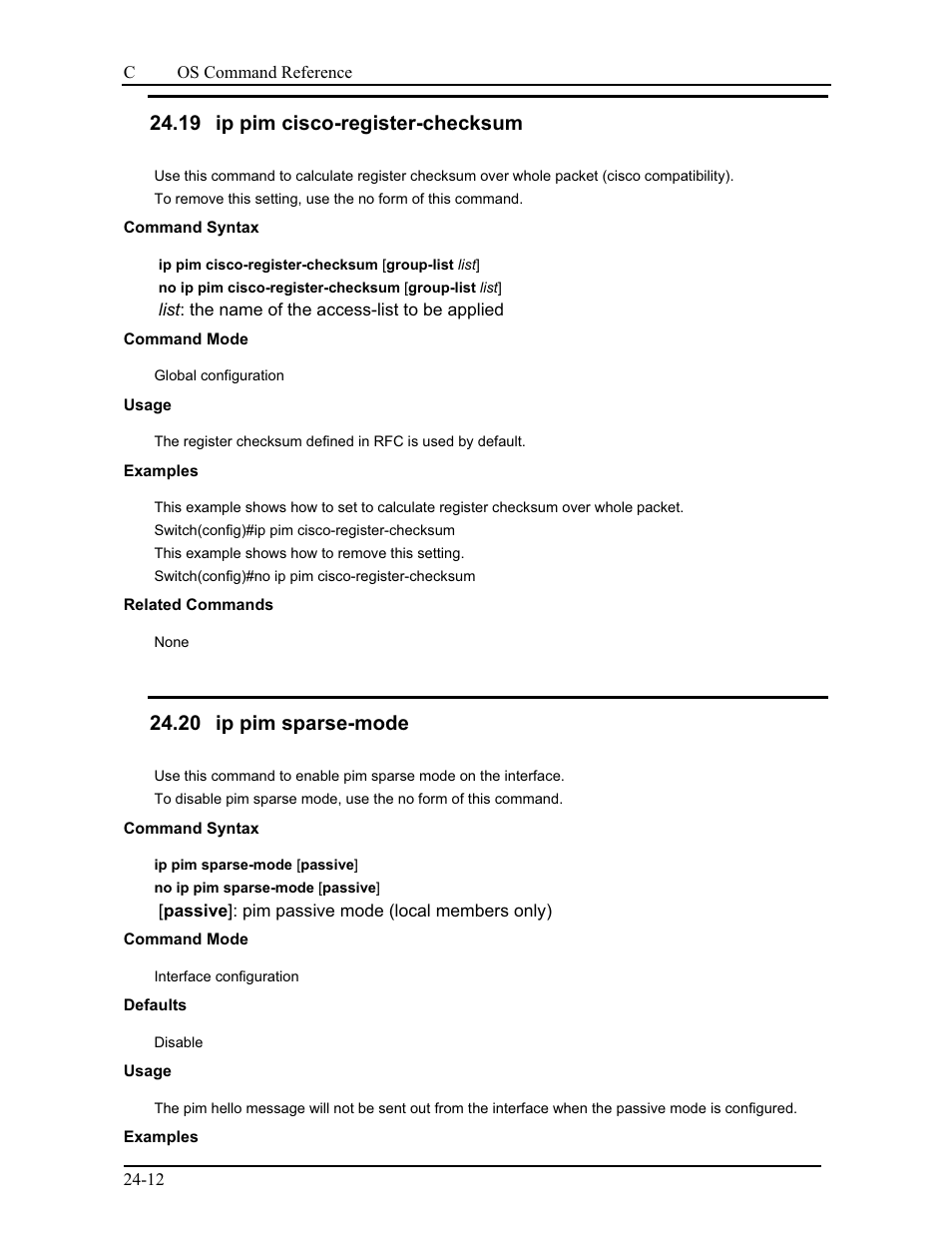 19 ip pim cisco-register-checksum, 20 ip pim sparse-mode | CANOGA PERKINS 9175 Command Reference User Manual | Page 407 / 790