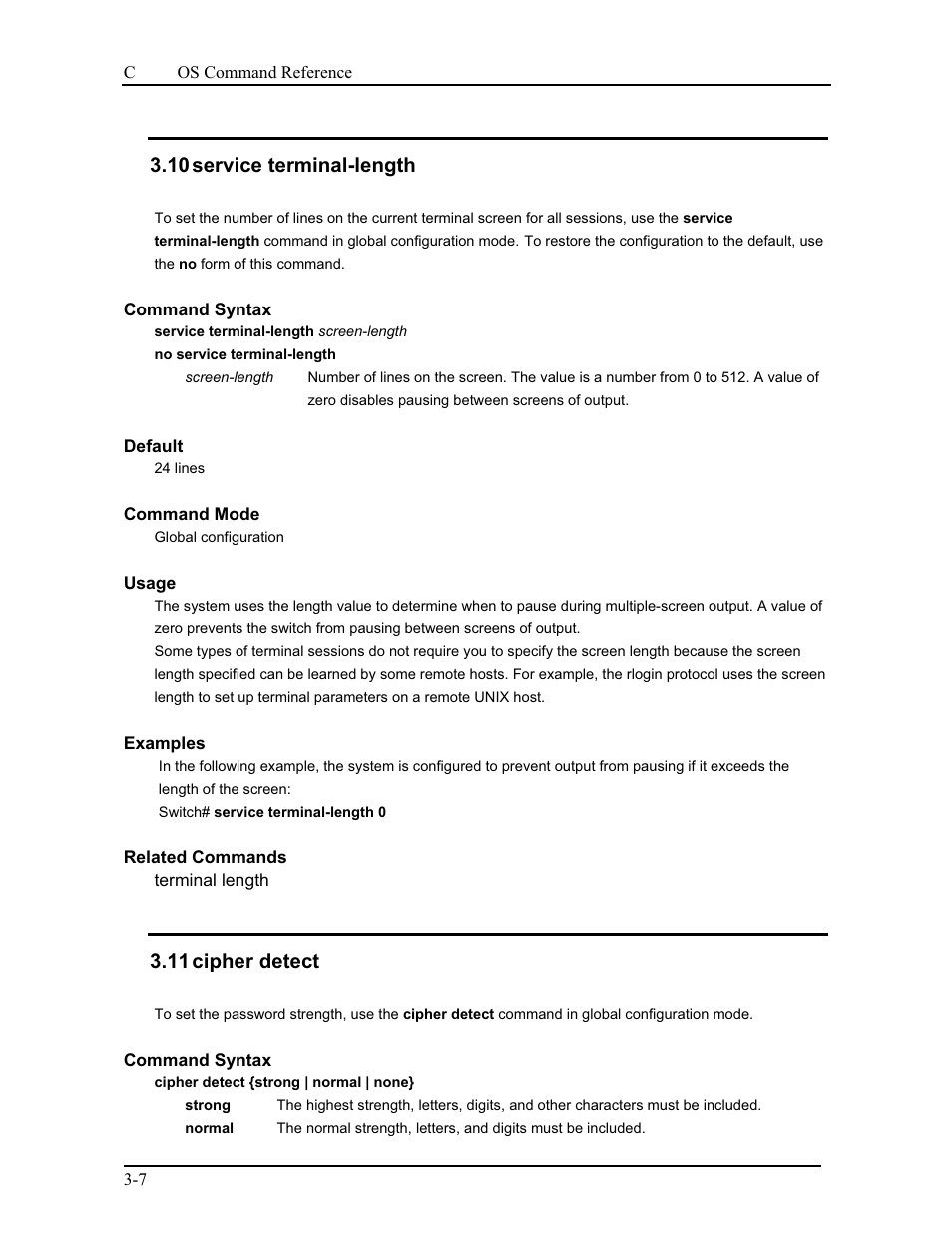 10 service terminal-length, 11 cipher detect | CANOGA PERKINS 9175 Command Reference User Manual | Page 41 / 790