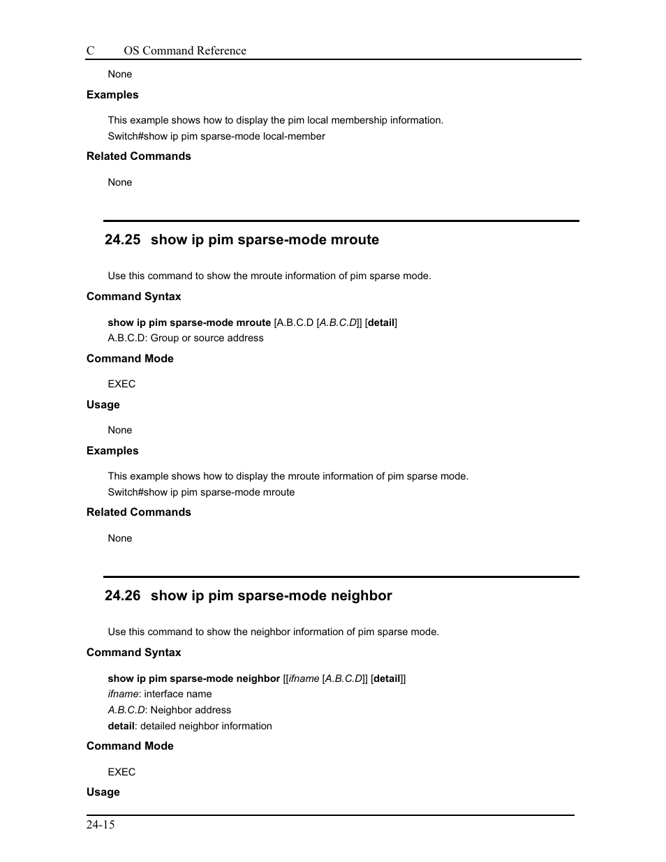 25 show ip pim sparse-mode mroute, 26 show ip pim sparse-mode neighbor | CANOGA PERKINS 9175 Command Reference User Manual | Page 410 / 790