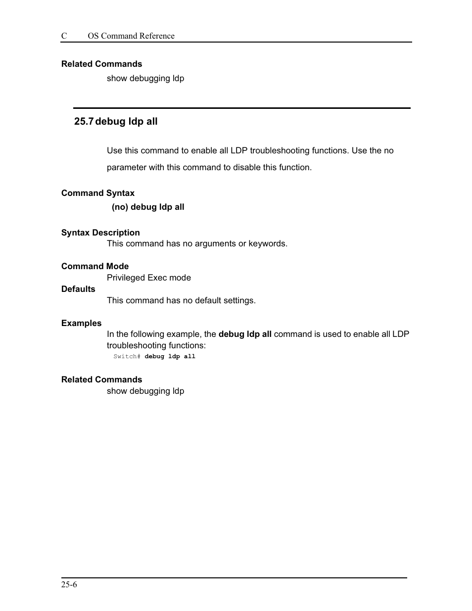 7 debug ldp all | CANOGA PERKINS 9175 Command Reference User Manual | Page 418 / 790