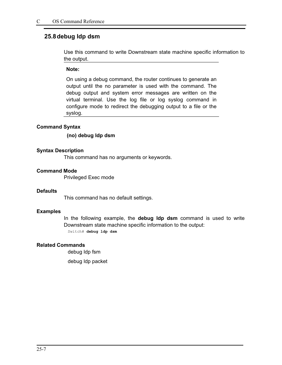 8 debug ldp dsm | CANOGA PERKINS 9175 Command Reference User Manual | Page 419 / 790