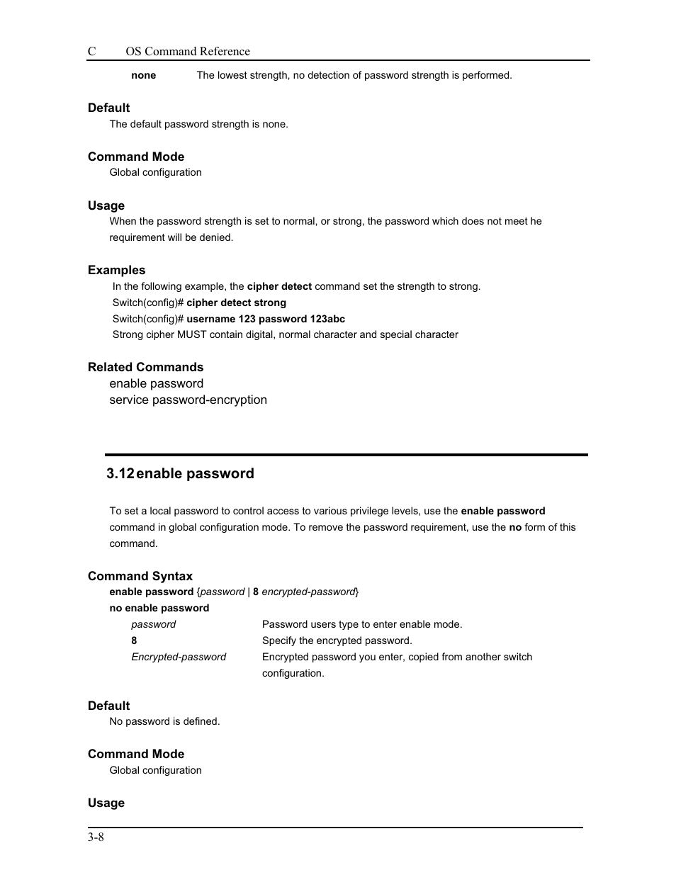 12 enable password | CANOGA PERKINS 9175 Command Reference User Manual | Page 42 / 790