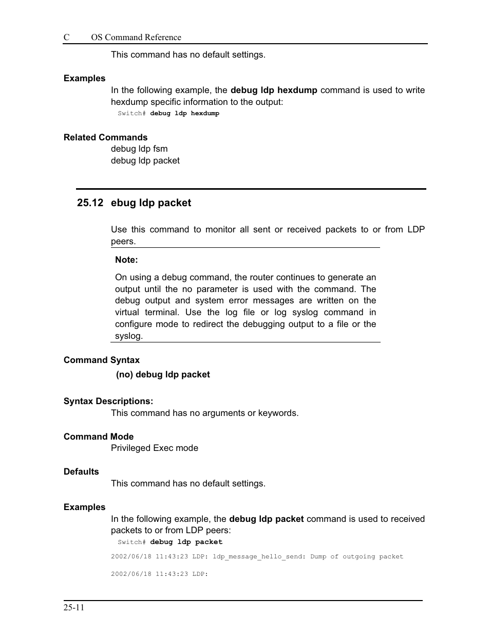 12 ebug ldp packet | CANOGA PERKINS 9175 Command Reference User Manual | Page 423 / 790