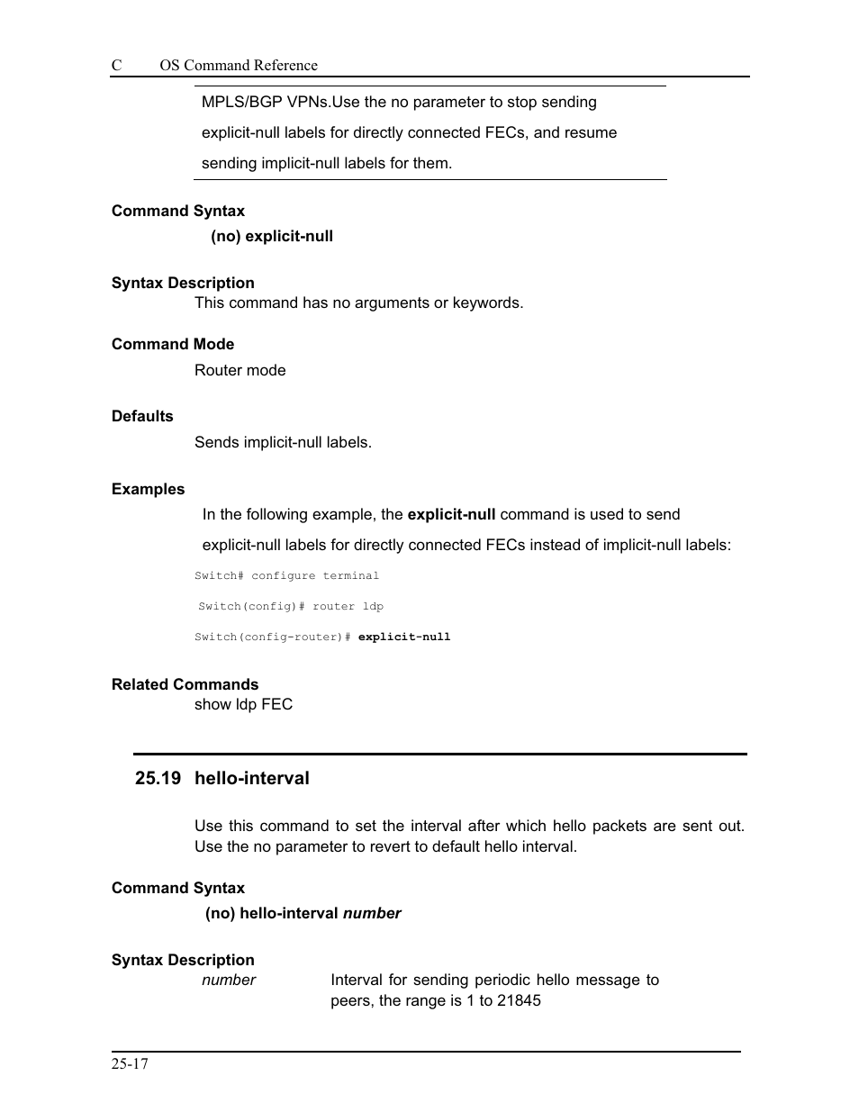 19 hello-interval | CANOGA PERKINS 9175 Command Reference User Manual | Page 429 / 790