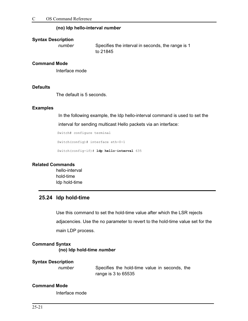 24 ldp hold-time | CANOGA PERKINS 9175 Command Reference User Manual | Page 433 / 790