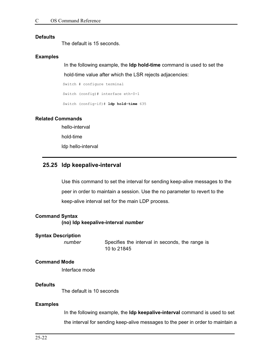 25 ldp keepalive-interval | CANOGA PERKINS 9175 Command Reference User Manual | Page 434 / 790