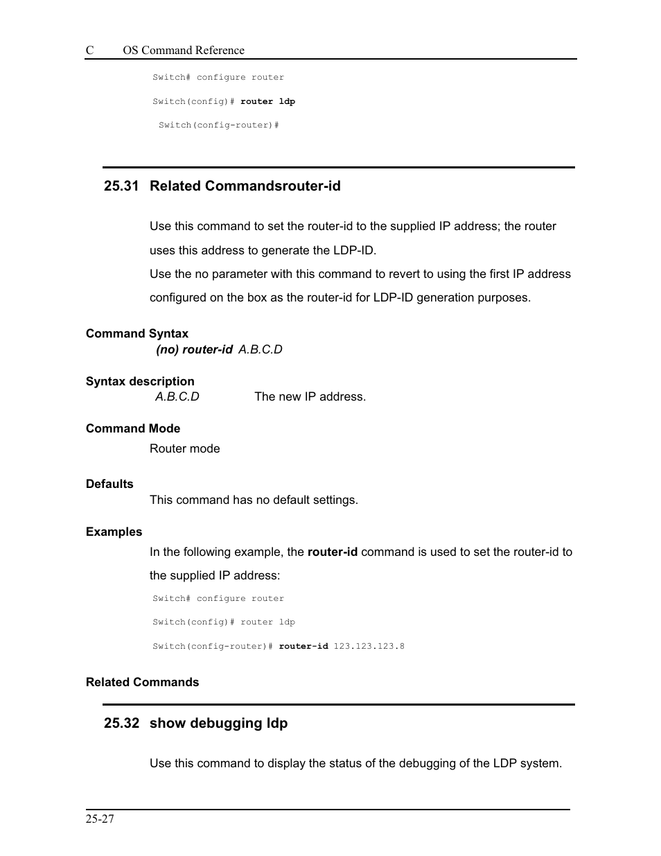 31 related commandsrouter-id, 32 show debugging ldp | CANOGA PERKINS 9175 Command Reference User Manual | Page 439 / 790