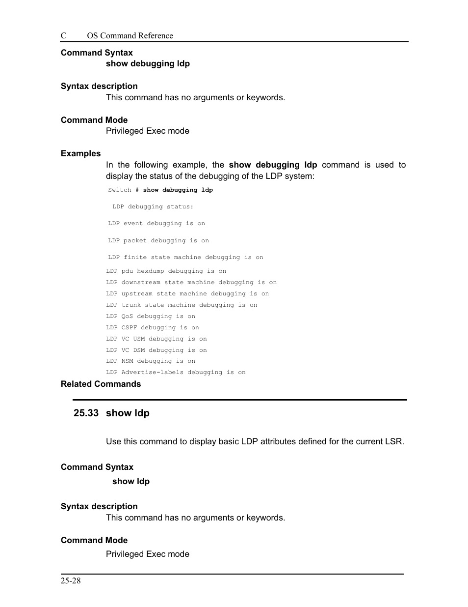 33 show ldp | CANOGA PERKINS 9175 Command Reference User Manual | Page 440 / 790