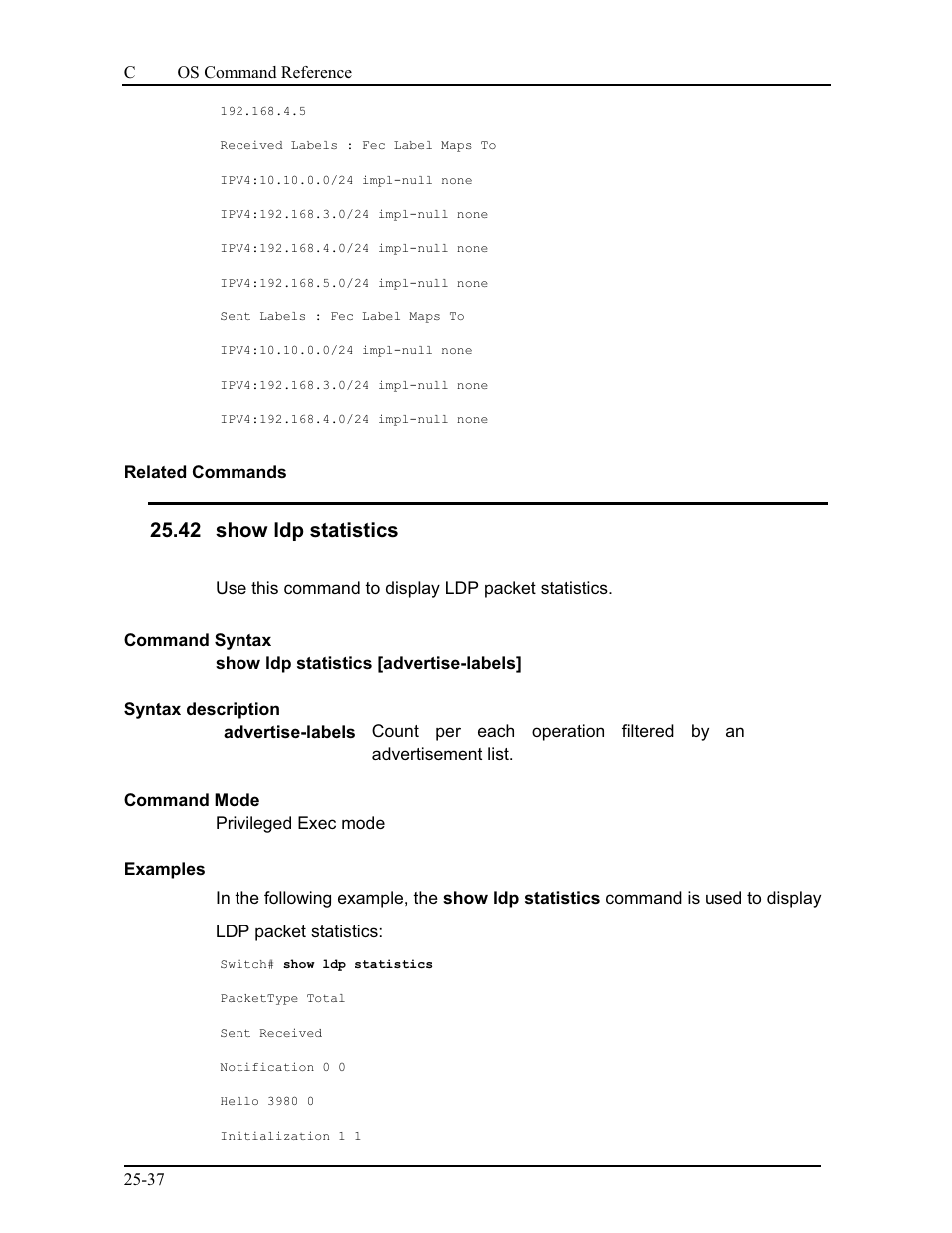 42 show ldp statistics | CANOGA PERKINS 9175 Command Reference User Manual | Page 449 / 790