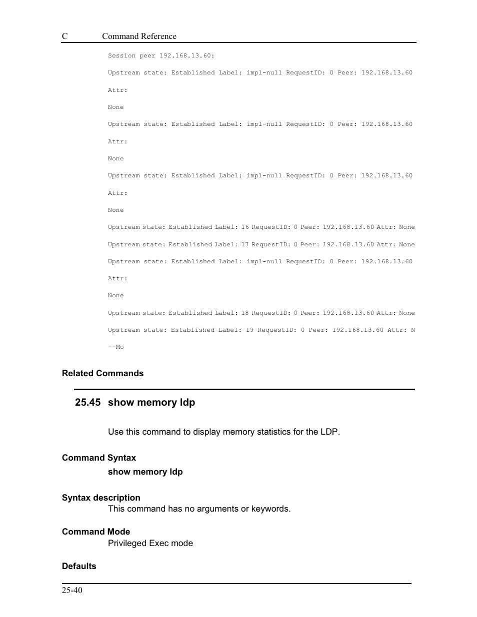 45 show memory ldp | CANOGA PERKINS 9175 Command Reference User Manual | Page 452 / 790