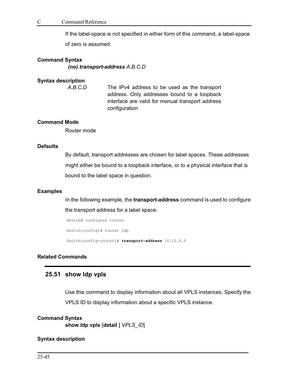 51 show ldp vpls | CANOGA PERKINS 9175 Command Reference User Manual | Page 457 / 790