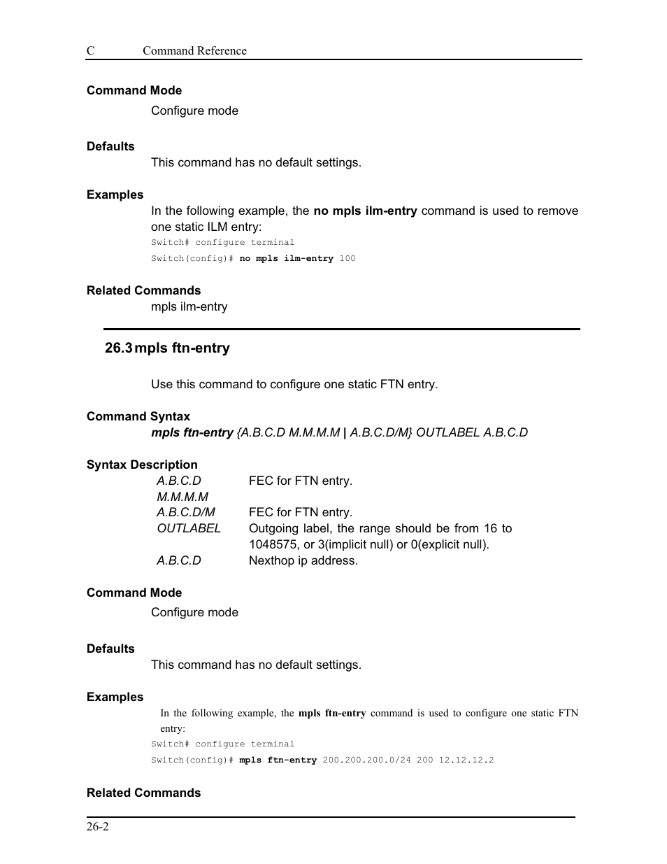 3 mpls ftn-entry | CANOGA PERKINS 9175 Command Reference User Manual | Page 460 / 790