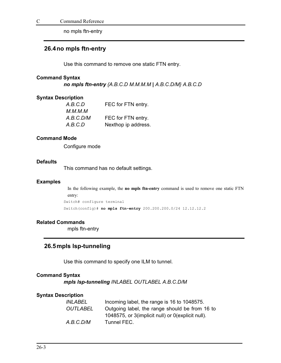 4 no mpls ftn-entry, 5 mpls lsp-tunneling | CANOGA PERKINS 9175 Command Reference User Manual | Page 461 / 790