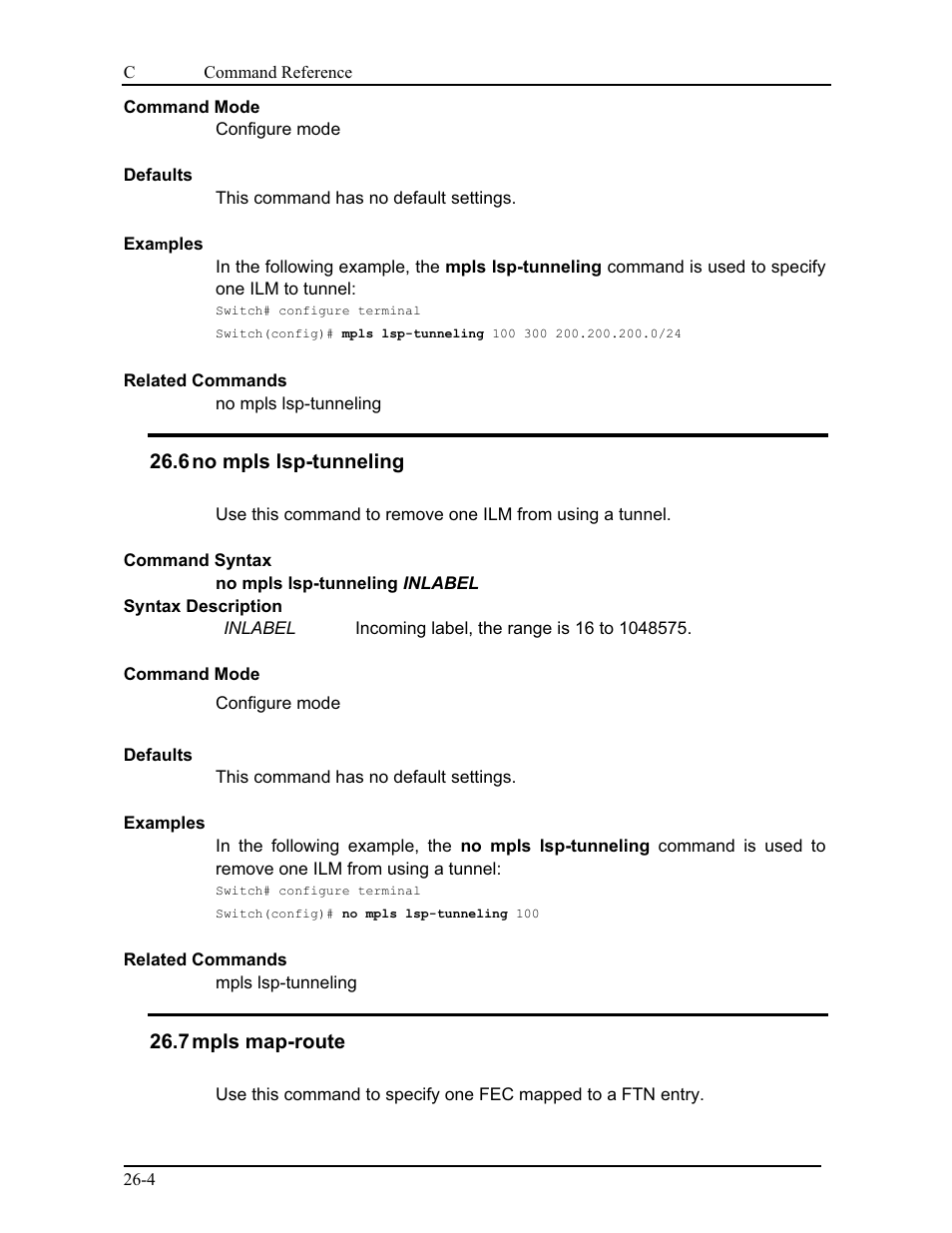 6 no mpls lsp-tunneling, 7 mpls map-route | CANOGA PERKINS 9175 Command Reference User Manual | Page 462 / 790