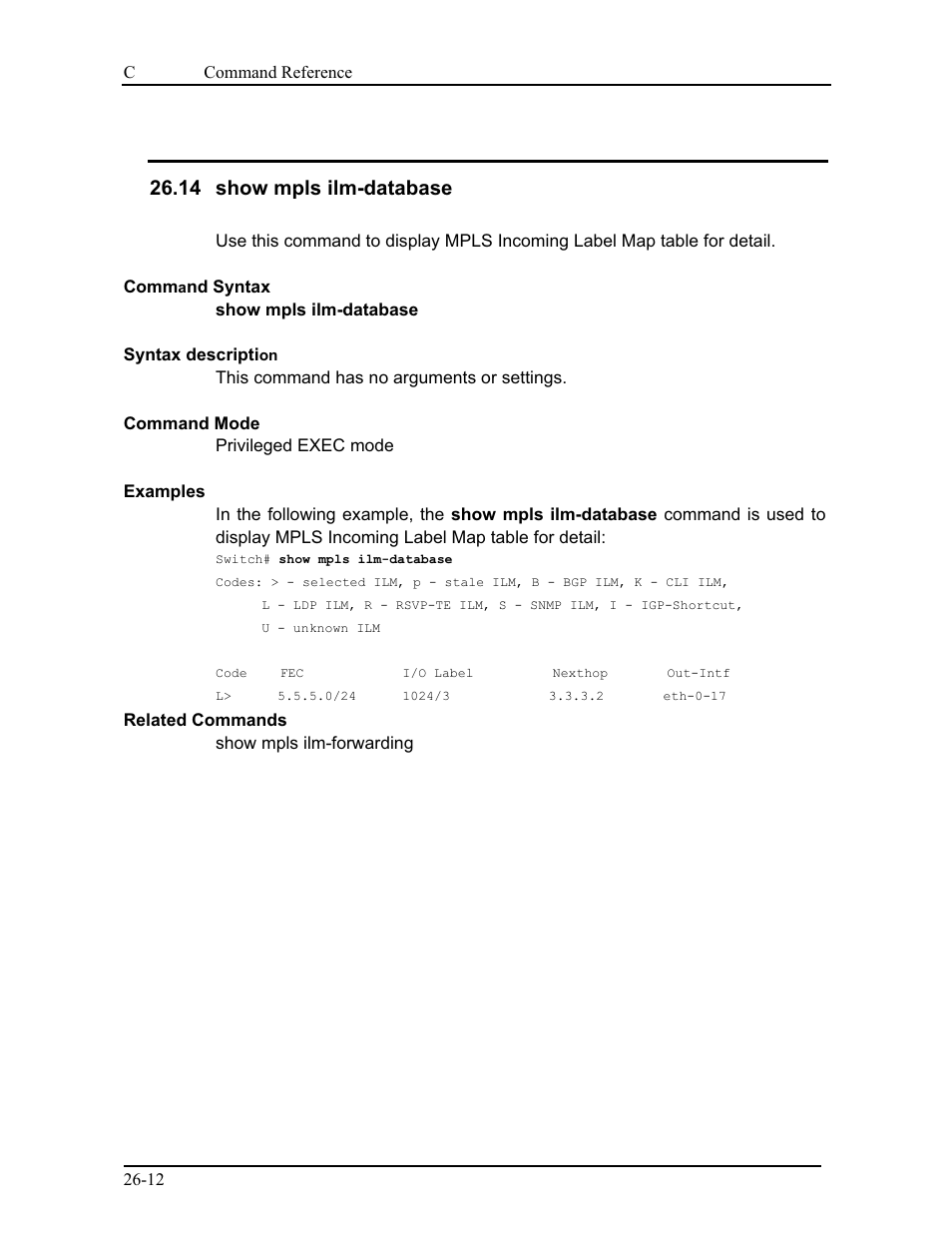 14 show mpls ilm-database | CANOGA PERKINS 9175 Command Reference User Manual | Page 470 / 790