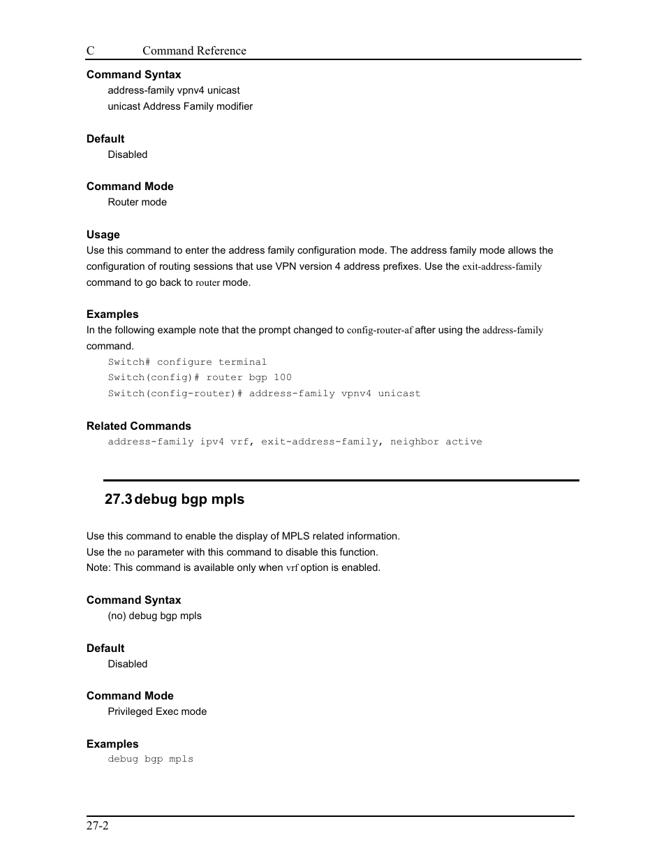 3 debug bgp mpls | CANOGA PERKINS 9175 Command Reference User Manual | Page 478 / 790