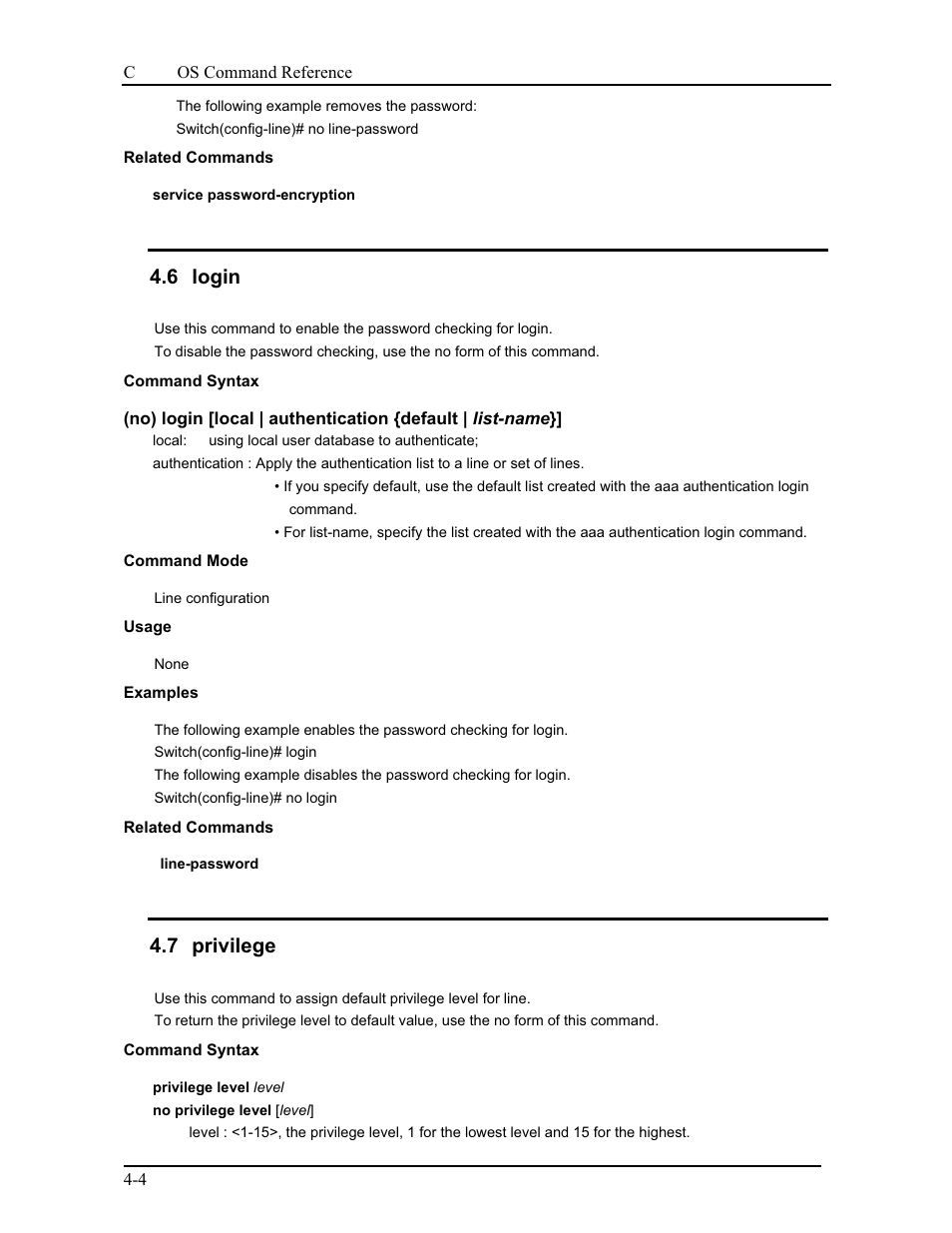 6 login, 7 privilege | CANOGA PERKINS 9175 Command Reference User Manual | Page 48 / 790