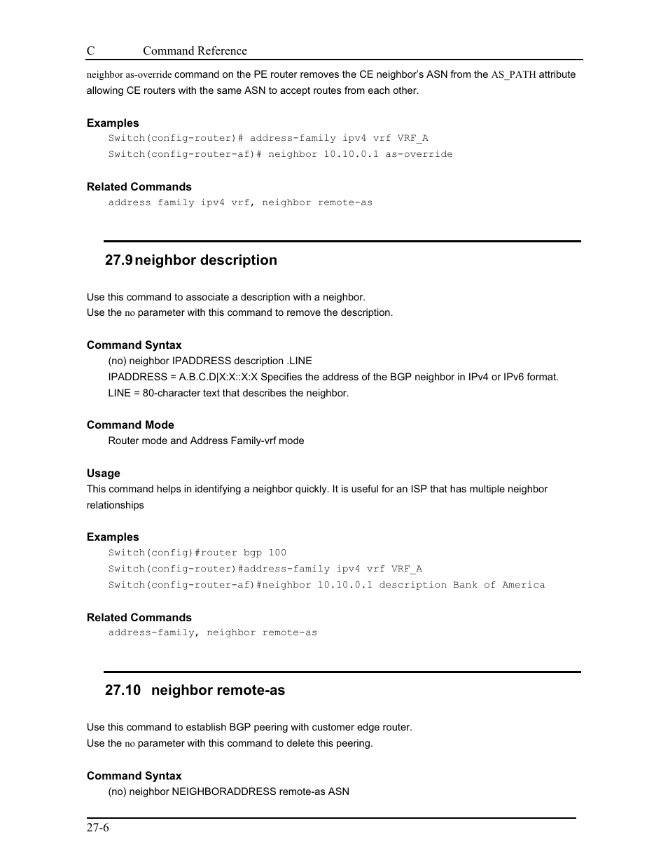 9 neighbor description, 10 neighbor remote-as | CANOGA PERKINS 9175 Command Reference User Manual | Page 482 / 790