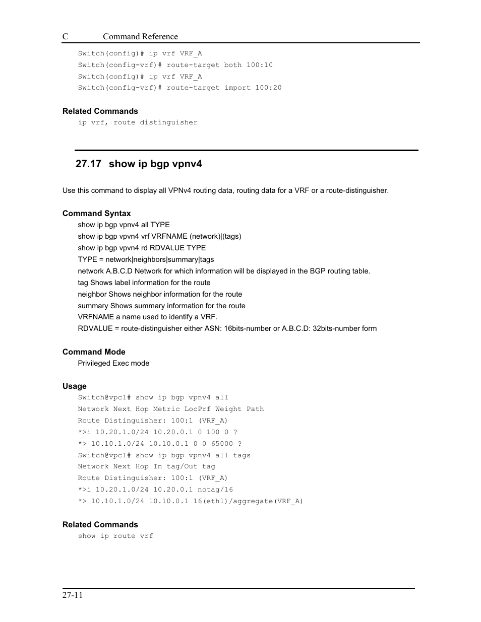 17 show ip bgp vpnv4 | CANOGA PERKINS 9175 Command Reference User Manual | Page 487 / 790