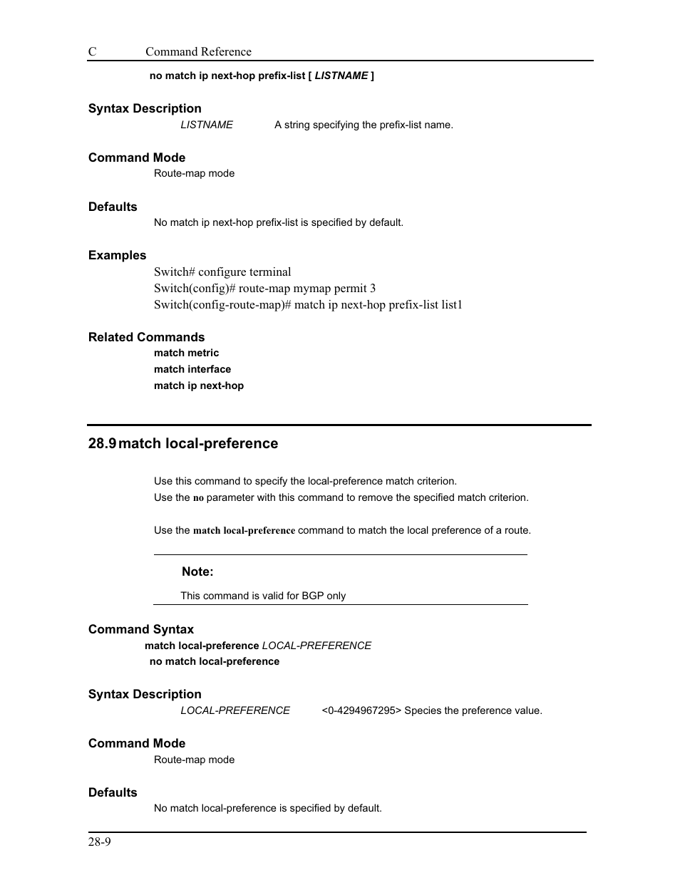 9 match local-preference | CANOGA PERKINS 9175 Command Reference User Manual | Page 497 / 790