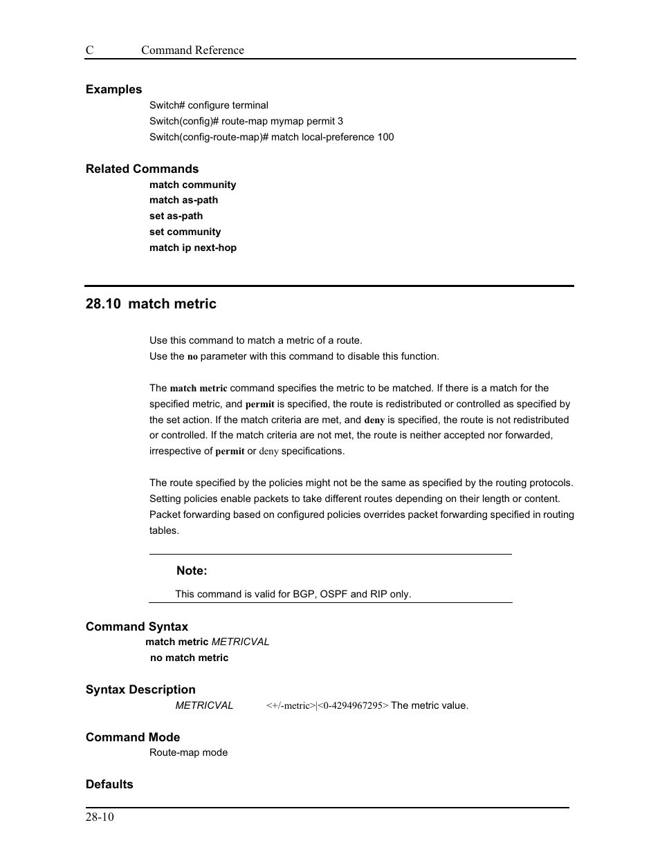 10 match metric | CANOGA PERKINS 9175 Command Reference User Manual | Page 498 / 790