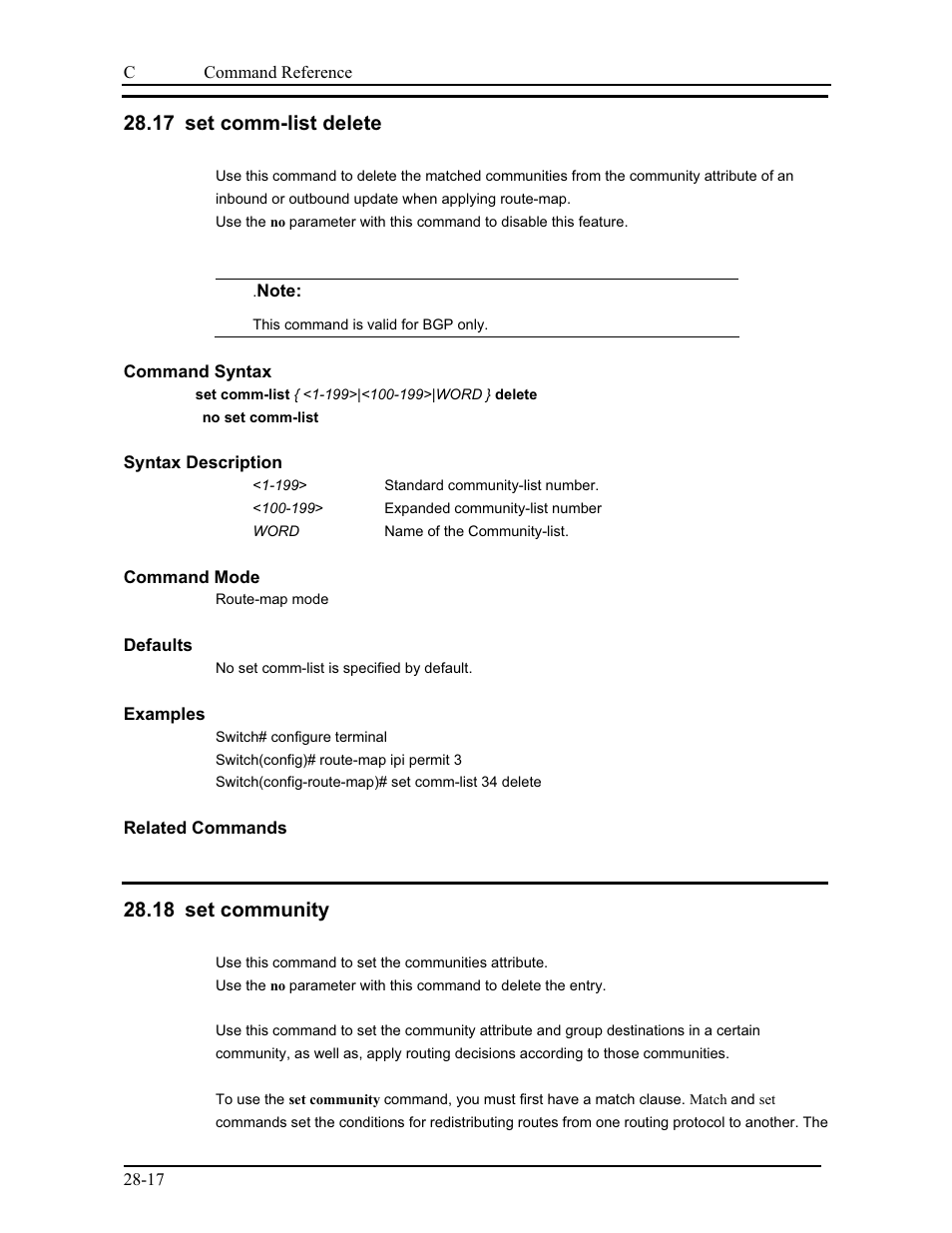 17 set comm-list delete, 18 set community | CANOGA PERKINS 9175 Command Reference User Manual | Page 505 / 790