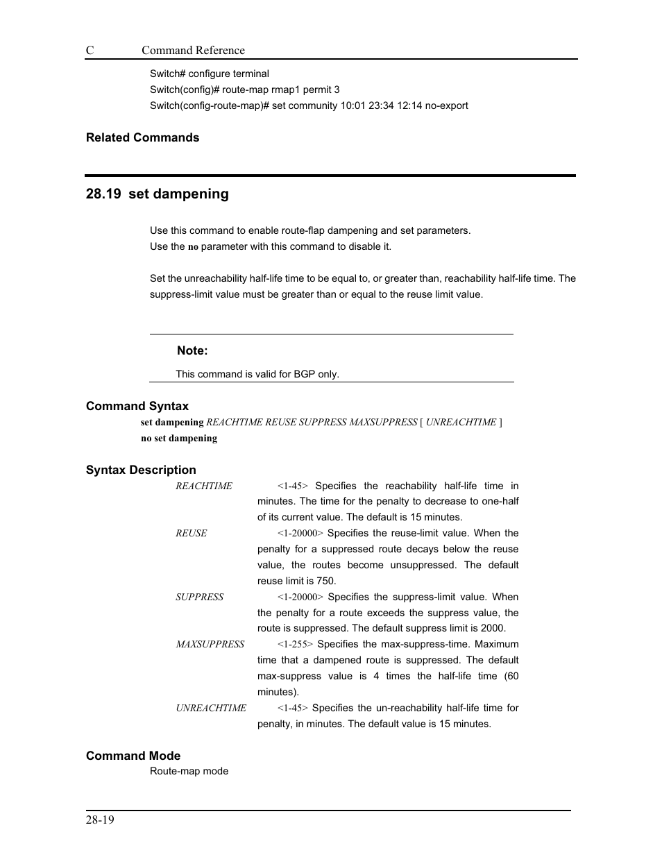 19 set dampening | CANOGA PERKINS 9175 Command Reference User Manual | Page 507 / 790