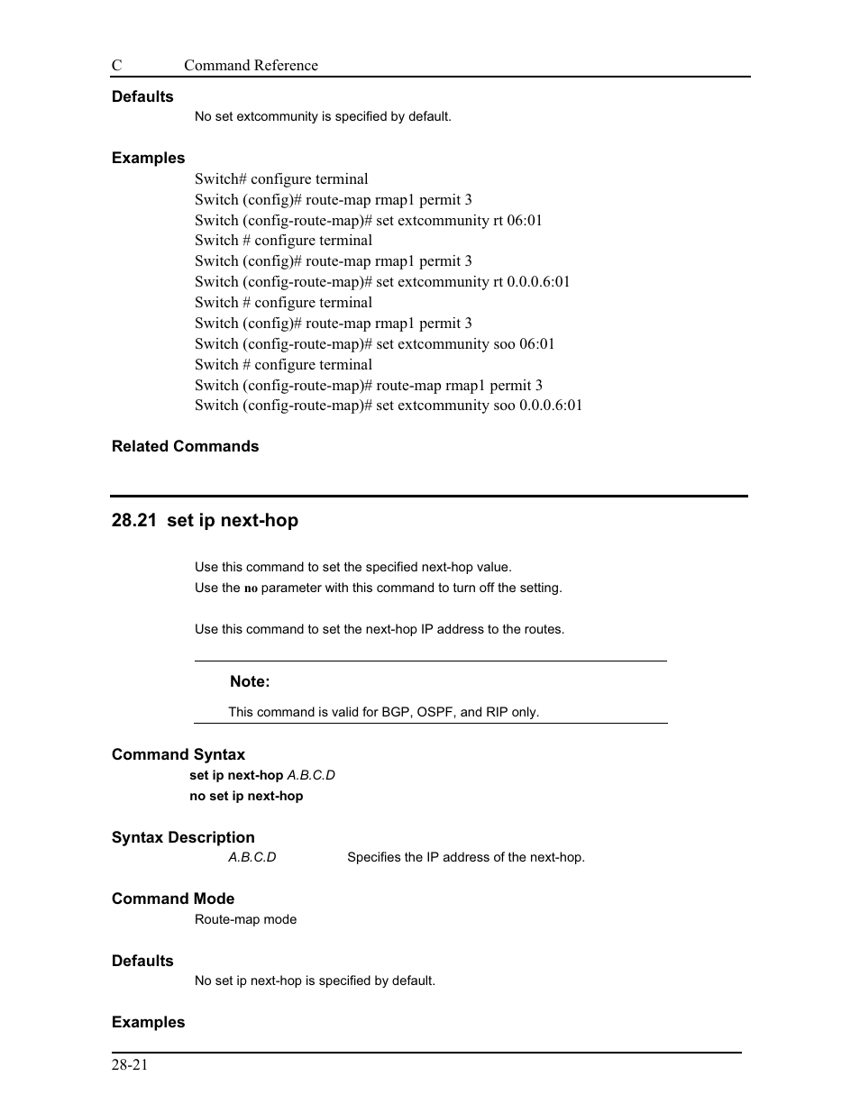 21 set ip next-hop | CANOGA PERKINS 9175 Command Reference User Manual | Page 509 / 790