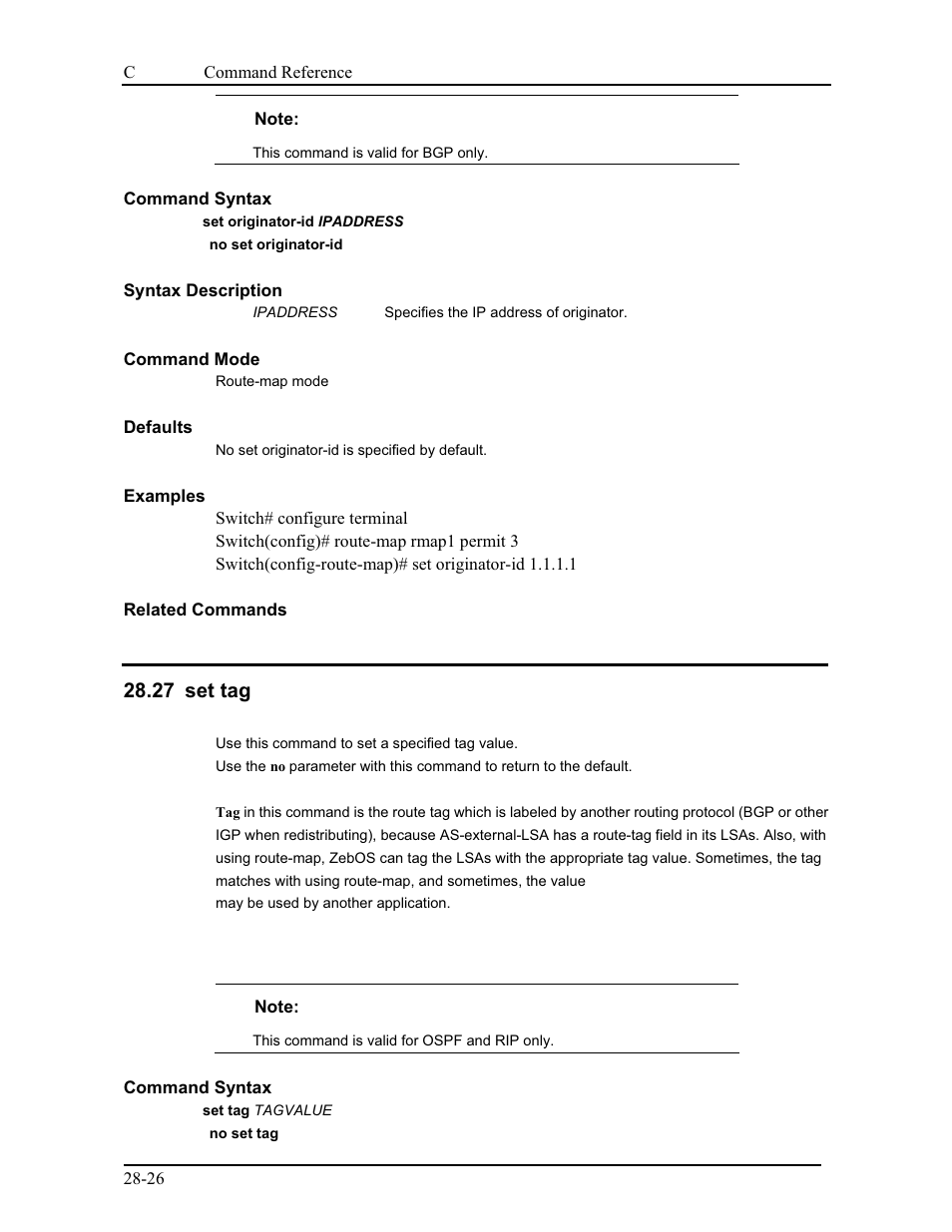 27 set tag | CANOGA PERKINS 9175 Command Reference User Manual | Page 514 / 790