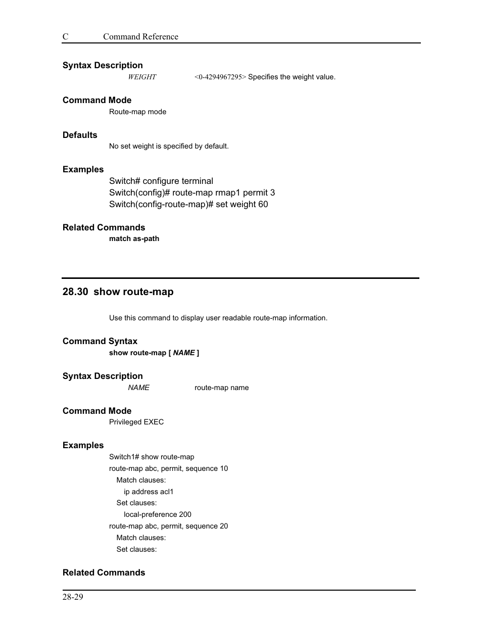 30 show route-map | CANOGA PERKINS 9175 Command Reference User Manual | Page 517 / 790