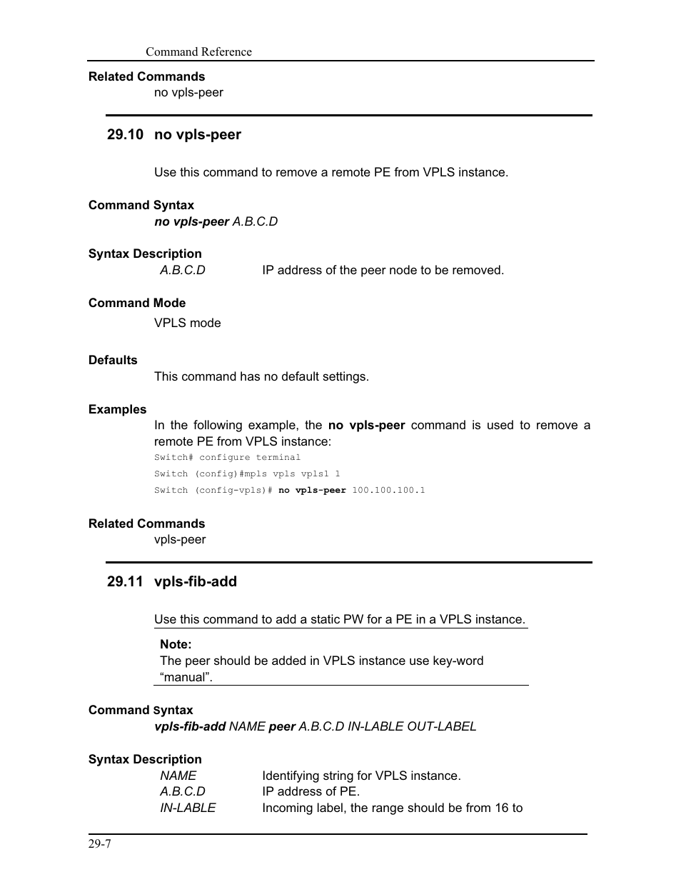 10 no vpls-peer, 11 vpls-fib-add | CANOGA PERKINS 9175 Command Reference User Manual | Page 525 / 790