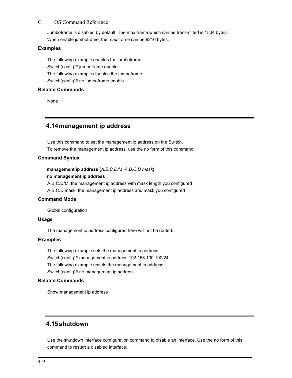 14 management ip address, 15 shutdown | CANOGA PERKINS 9175 Command Reference User Manual | Page 53 / 790